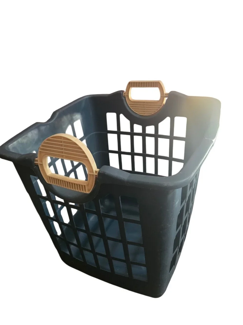 Durable Navy Blue Laundry Basket With Cream Colored  Rotating Handles